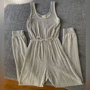 Striped Gray/white Sleeveless Jumpsuit